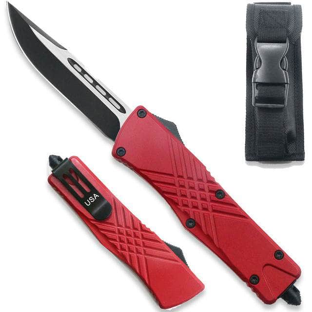 Red Straight Edge Demolisher OTF Knife - Clip