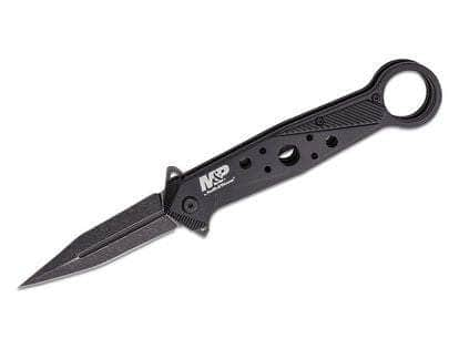 Smith & Wesson M&P Folding Dagger Assisted Flipper Knife 3.25" Black Spear Point Blade, Black Skeletonized Aluminum Handles, Liner Lock - 1193184