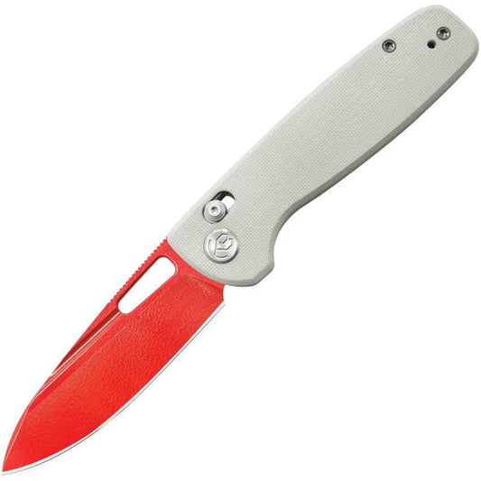 KUBEY BLUFF AXIS KNIFE WHITE G10 HANDLE PLAIN RED BLADE KU248B