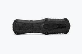 Benchmade 3375GY Mini Claymore OTF AUTO Knife 3.02" CPM-D2 Smoke Gray PVD Double Edge Dagger Blade, Black Grivory Handles