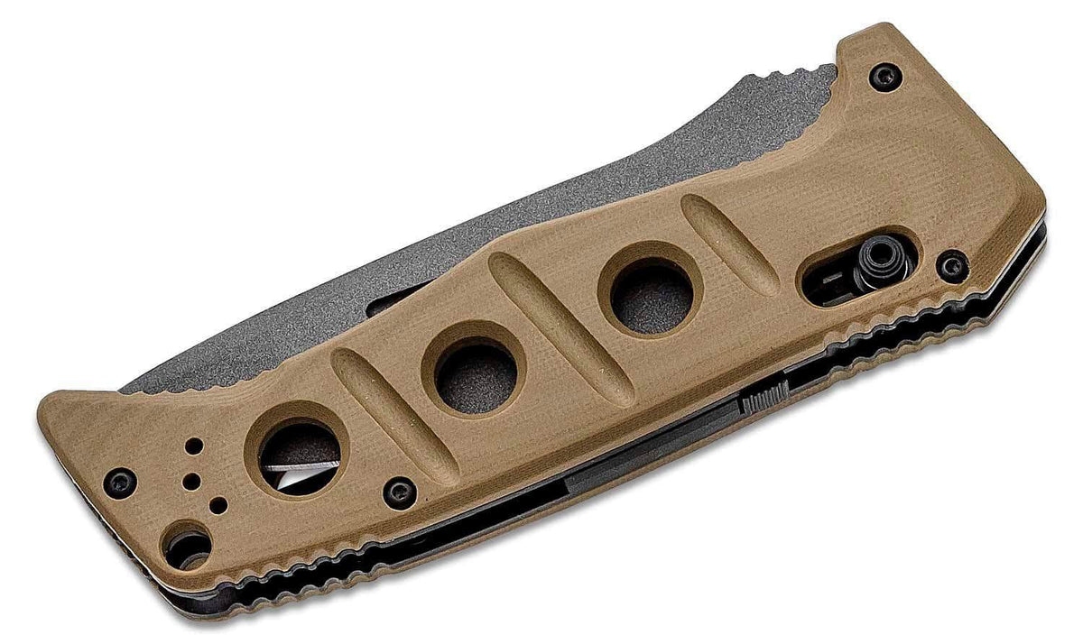 Benchmade 2750GY-3 Shane Sibert AUTO Adamas Folding Knife 3.78" CruWear Tungsten Gray Plain Blade, Desert Tan G10 Handles, Ballistic Nylon Sheath
