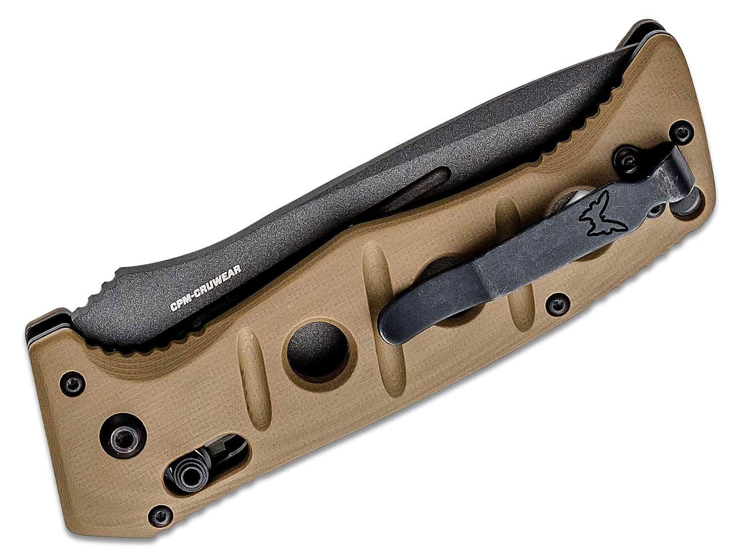 Benchmade 2750GY-3 Shane Sibert AUTO Adamas Folding Knife 3.78" CruWear Tungsten Gray Plain Blade, Desert Tan G10 Handles, Ballistic Nylon Sheath