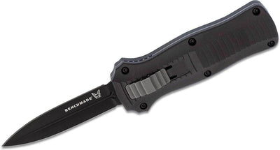 Benchmade Mini-Infidel Dagger AUTO OTF Knife 3.10" D2 Black Double Edge Blade, Black Aluminum Handle - 3350BK