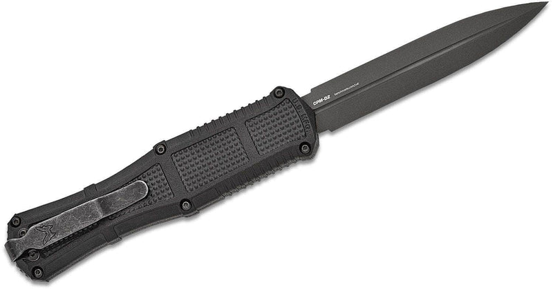 Benchmade 3370GY Claymore OTF AUTO Knife 3.89" CPM-D2 Smoke Gray PVD Double Edge Dagger Blade, Black Grivory Handle