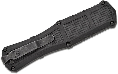 Benchmade 3370GY Claymore OTF AUTO Knife 3.89" CPM-D2 Smoke Gray PVD Double Edge Dagger Blade, Black Grivory Handle