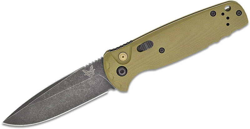 Benchmade 4300BK-02 CLA AUTO Folding Knife 3.4" CPM-MagnaCut Black DLC Battlewash Plain Blade, OD Green G10 Handle