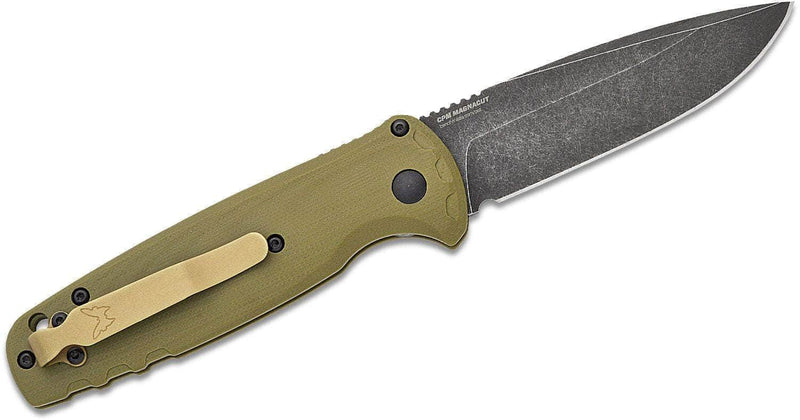 Benchmade 4300BK-02 CLA AUTO Folding Knife 3.4" CPM-MagnaCut Black DLC Battlewash Plain Blade, OD Green G10 Handle