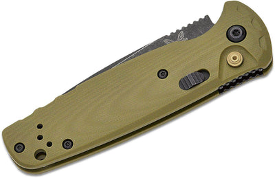 Benchmade 4300BK-02 CLA AUTO Folding Knife 3.4" CPM-MagnaCut Black DLC Battlewash Plain Blade, OD Green G10 Handle