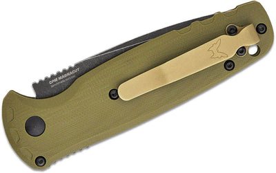 Benchmade 4300BK-02 CLA AUTO Folding Knife 3.4" CPM-MagnaCut Black DLC Battlewash Plain Blade, OD Green G10 Handle