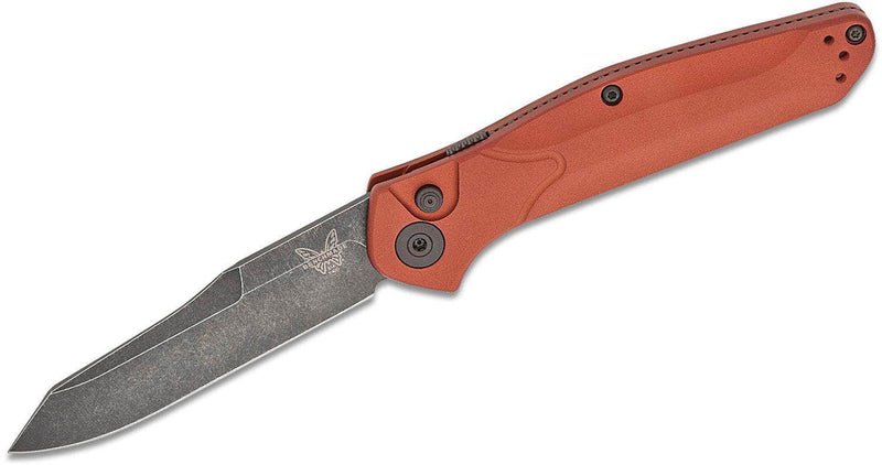 Benchmade 9400BK-03 Osborne AUTO Folding Knife 3.4" CPM-MagnaCut Black DLC Battlewashed Plain Blade, Burnt Copper Aluminum Handle