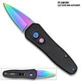 Rainbow Push Button Legal Auto Knife Black Handle PF-48RW