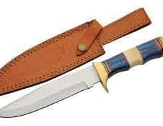 12.5" Bone/Wood Handle Outdoor Camping/Hunting Knife With Leather Sheath, White (203457)