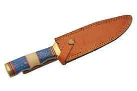 12.5" Bone/Wood Handle Outdoor Camping/Hunting Knife With Leather Sheath, White (203457)