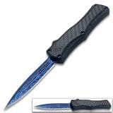 OTF Damascus Pattern Blue Blade Double Edge Carbon Fiber Handle OTFM-80-BLD
