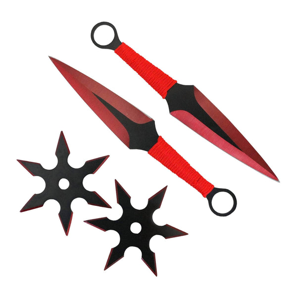 4 PC Red or Rainbow Ninja Throwing Knives Combo Star Shuriken Set