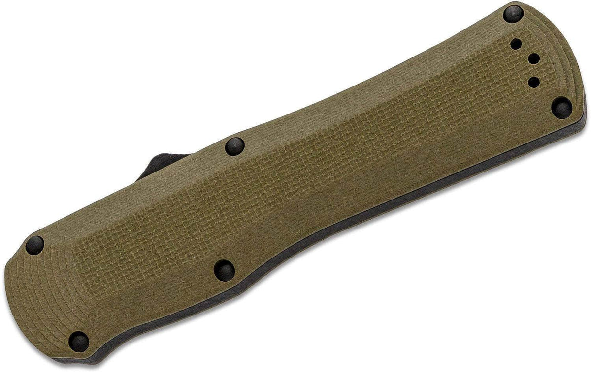Benchmade Autocrat AUTO OTF Knife 3.71" Black DLC S30V Double Edge Dagger Blade, OD Green G10 Handles - 3400BK-1