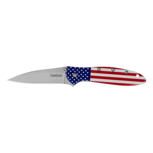 Kershaw 1660USA Ken Onion Leek Assisted Liner Lock Flipper Knife 3" 14C28N Bead Blast Plain Blade, USA Flag Aluminum Handles