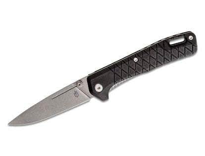 Gerber Zilch Folding Knife with Stonewashed Drop Point Plain Blade and Black GRN Handles - 30-001878
