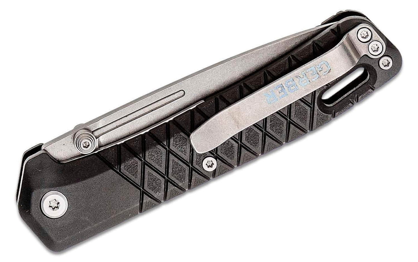 Gerber Zilch Folding Knife with Stonewashed Drop Point Plain Blade and Black GRN Handles - 30-001878