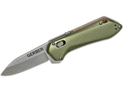 Gerber Highbrow Compact Assisted Pivot Lock Flipper Knife 2.8" Satin Drop Point Plain Blade, Green Aluminum Handles, AXIS/Crossbar Lock - 30-001526