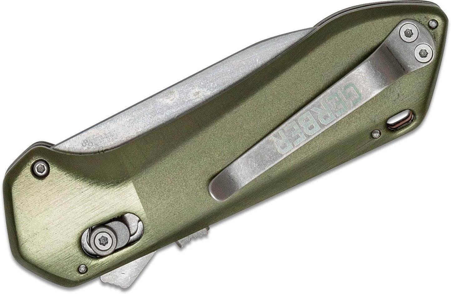 Gerber Highbrow Compact Assisted Pivot Lock Flipper Knife 2.8" Satin Drop Point Plain Blade, Green Aluminum Handles, AXIS/Crossbar Lock - 30-001526