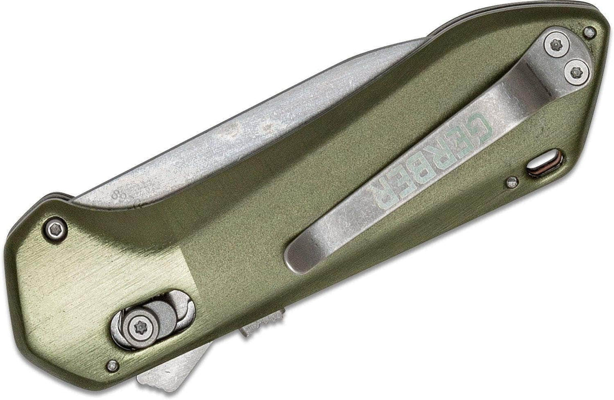 Gerber Highbrow Compact Assisted Pivot Lock Flipper Knife 2.8" Satin Drop Point Plain Blade, Green Aluminum Handles, AXIS/Crossbar Lock - 30-001526