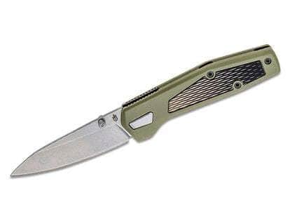 Gerber Fuse Folding Knife 3.37" Stonewashed Drop Point Plain Blade, Flat Sage Green GRN Handles with Steel Insert, Liner Lock - 30-001875