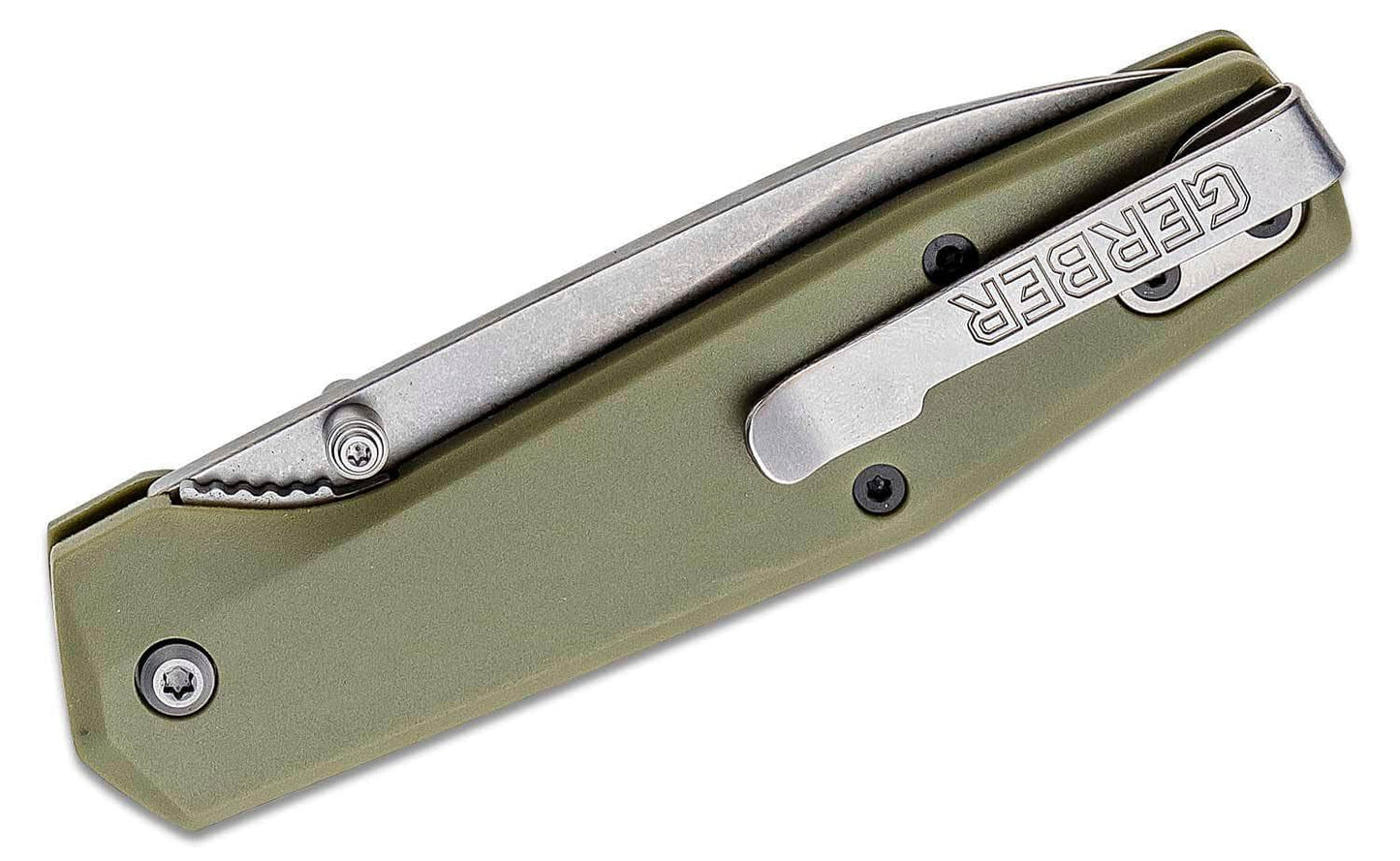 Gerber Fuse Folding Knife 3.37" Stonewashed Drop Point Plain Blade, Flat Sage Green GRN Handles with Steel Insert, Liner Lock - 30-001875
