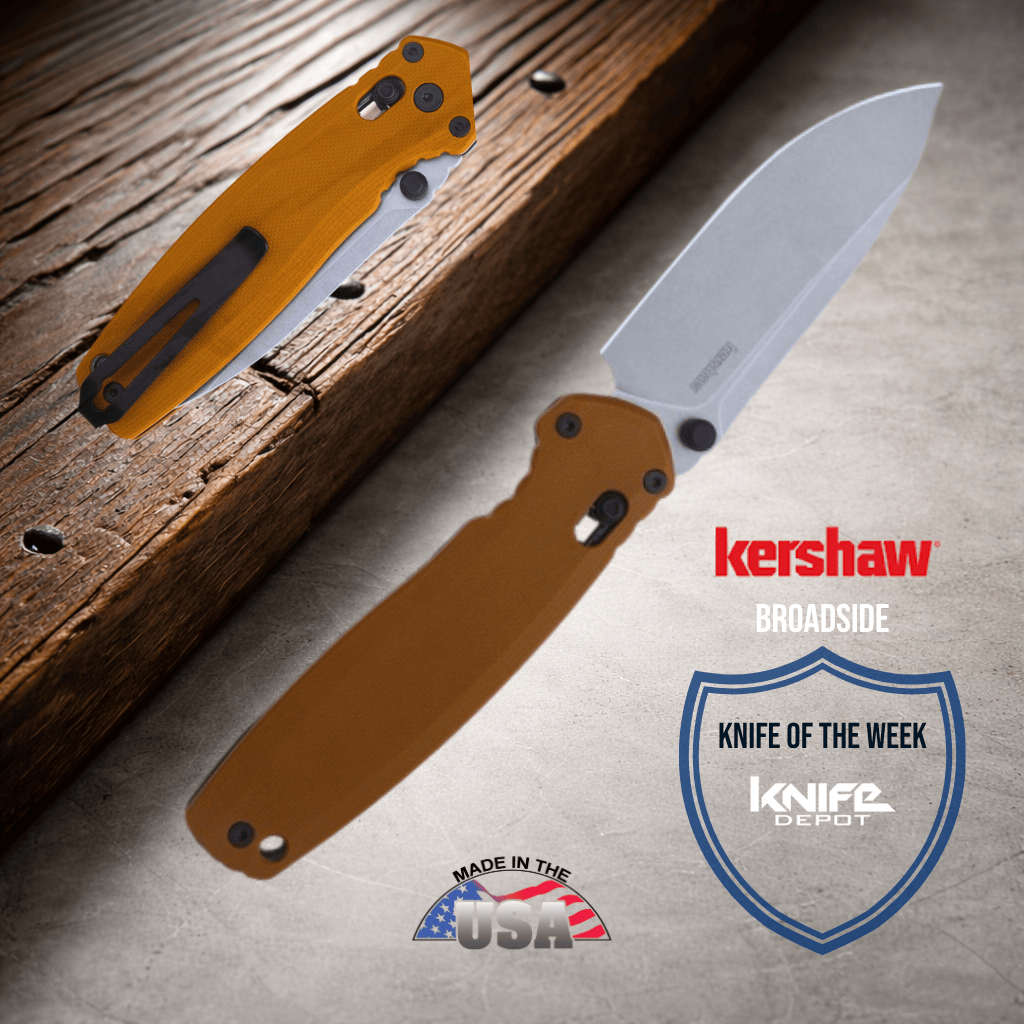 Kershaw Broadside Folding Knife, 3.5" D2 Spear Point Blade, Tan G-10 Handle