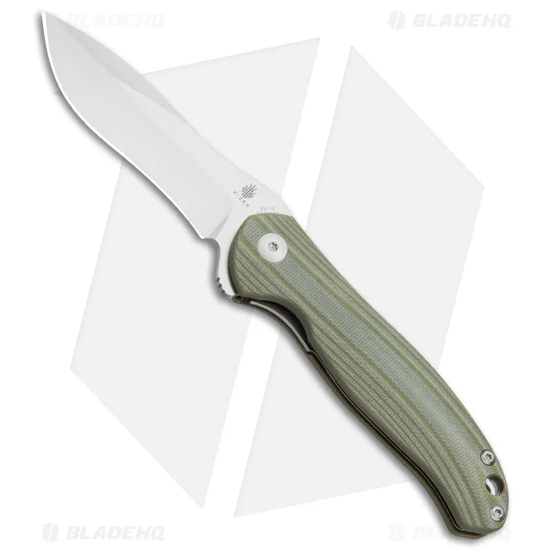 Kizer Vanguard Bad Dog V3463A2 flipper knife with green G-10 handle and stonewashed blade