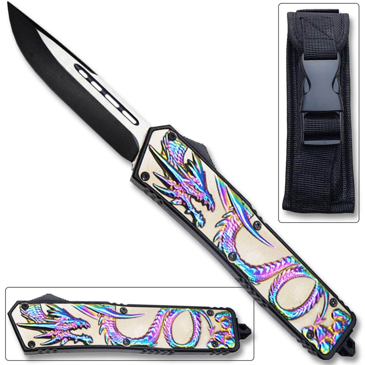 Straight Edge Dragon Flagship OTF Knife Clip Point
OTFL-115RB

Push the swift and beautiful blade out the front via a forced-assisted-action lever and let it charge your spirit with vigor! Assist the blade back in via pushing the same assisted lever again