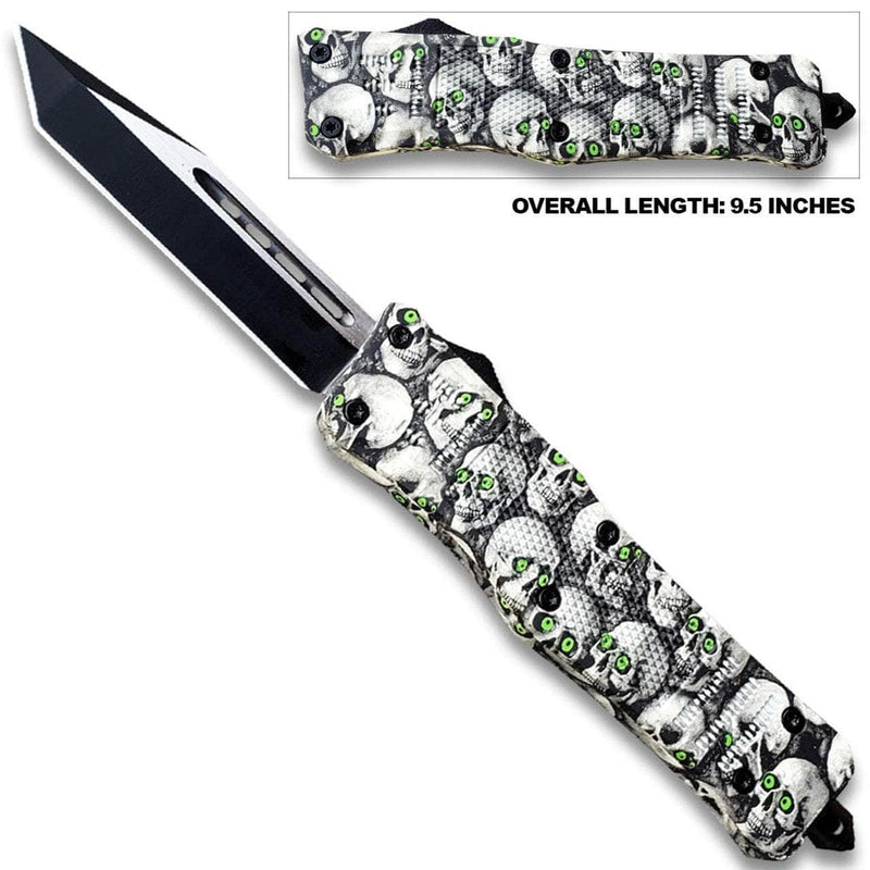 3D Skull with Black & White Zombie Tanto Blade OTF Knife OTFL-12TSK