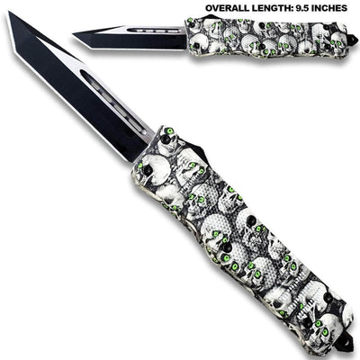 3D Skull with Black & White Zombie Tanto Blade OTF Knife OTFL-12TSK