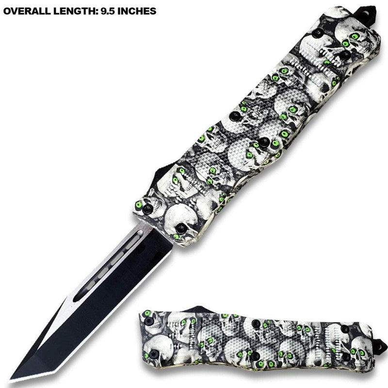 3D Skull with Black & White Zombie Tanto Blade OTF Knife OTFL-12TSK