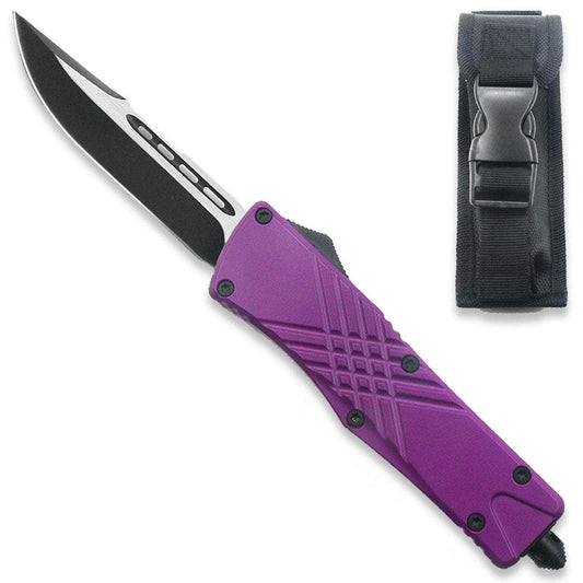 Purple Straight Edge Demolisher OTF Knife - Clip Plain USA OTFL-13PL