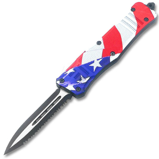 Swift American Flag Swift OTF Knife Single Edge Serrated Top Edge Blade OTFL-72