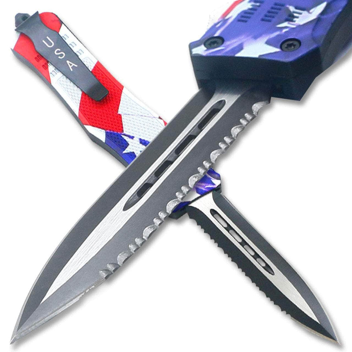 Swift American Flag Swift OTF Knife Single Edge Serrated Top Edge Blade OTFL-72