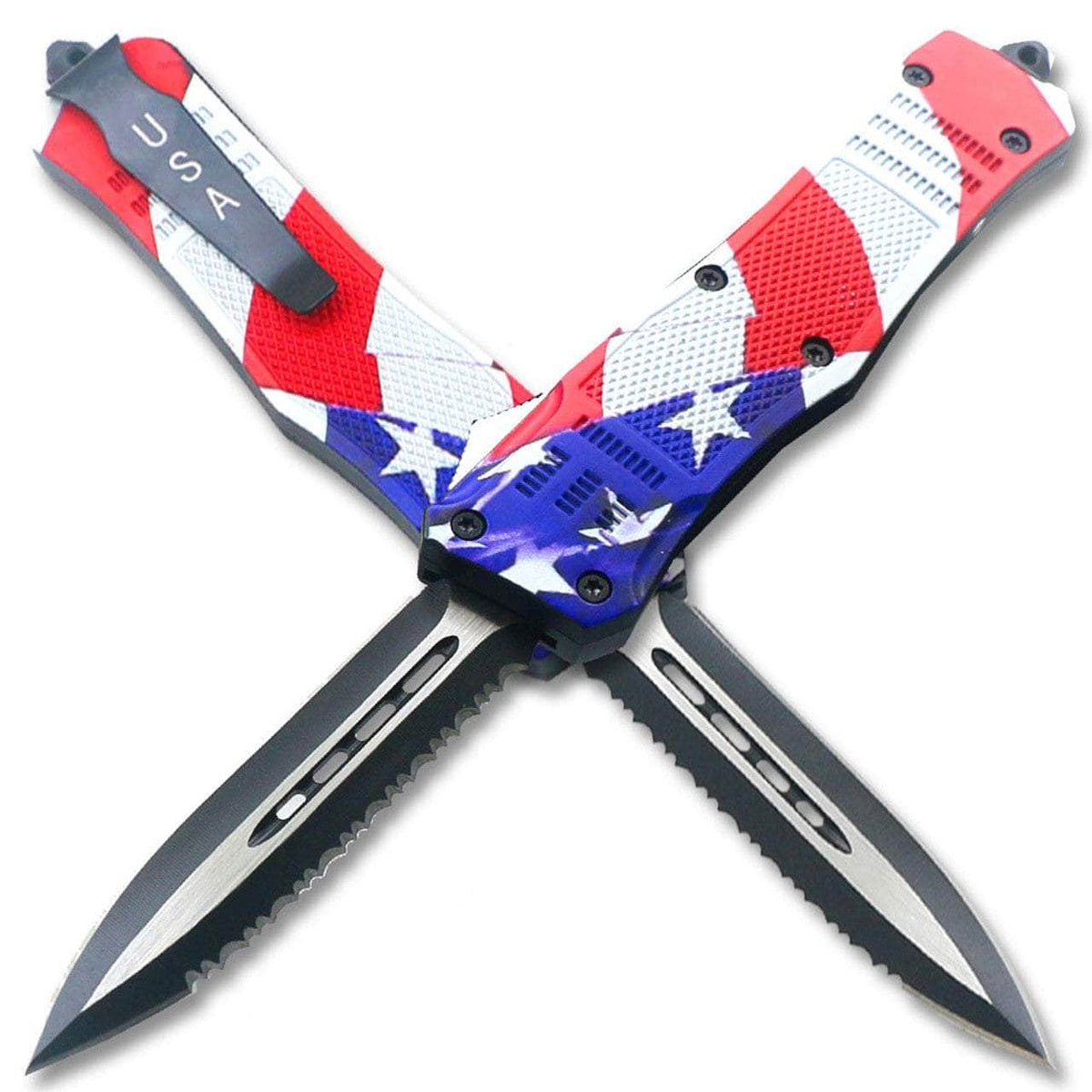 Swift American Flag Swift OTF Knife Single Edge Serrated Top Edge Blade OTFL-72