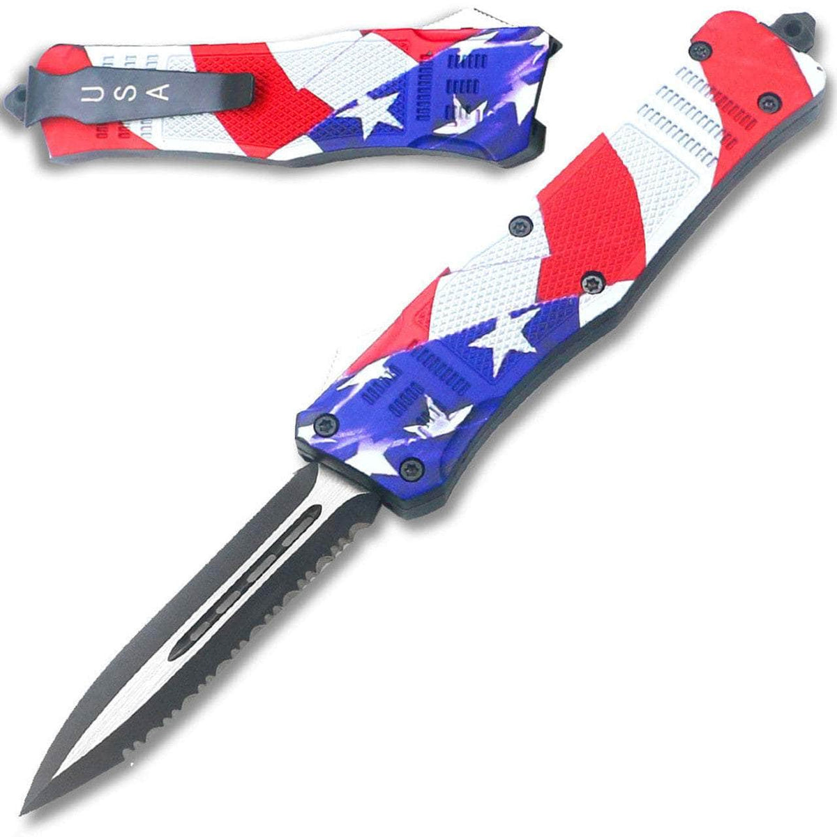 Swift American Flag Swift OTF Knife Single Edge Serrated Top Edge Blade OTFL-72