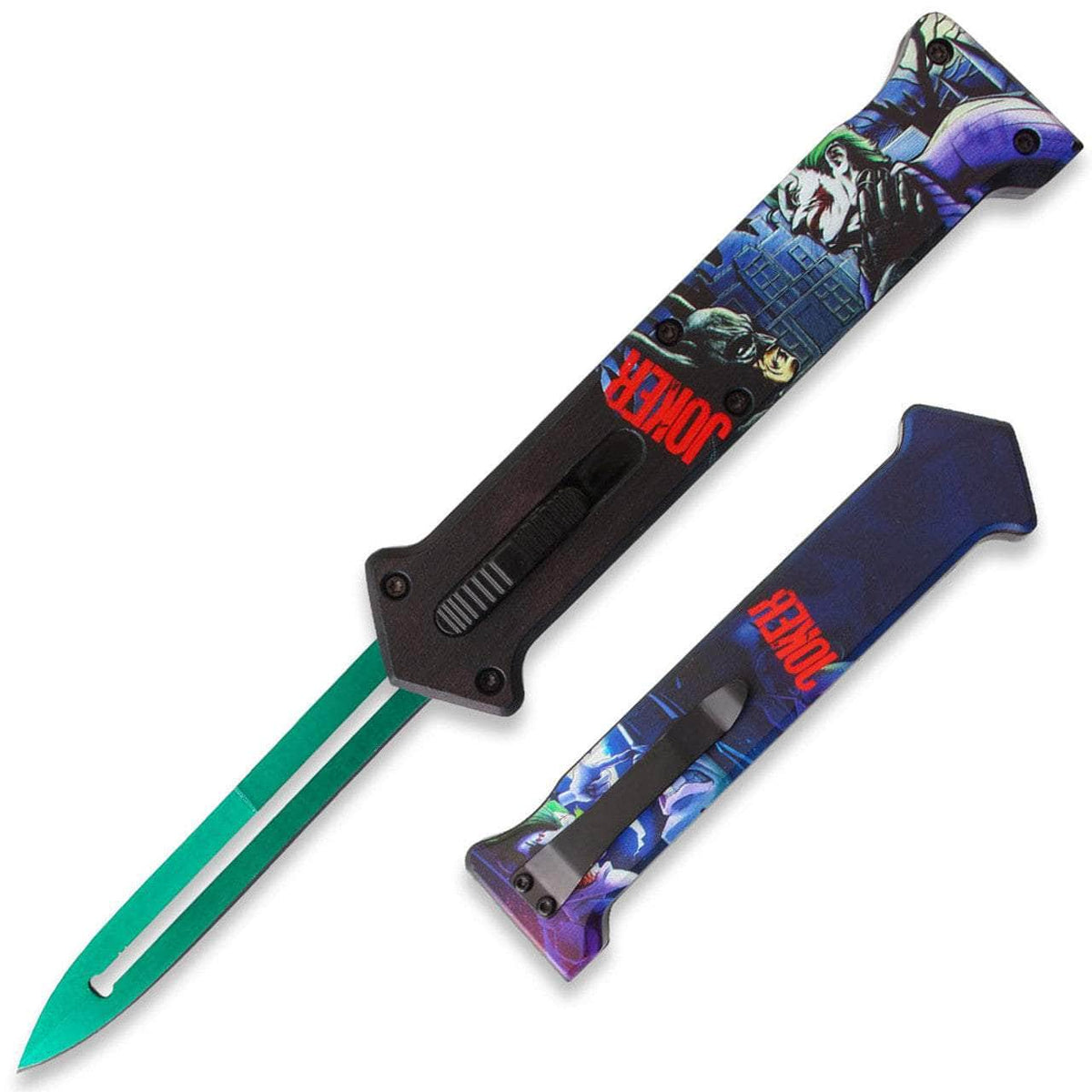 3 D Print Black Handle JOKER Green Single Edge Blade OTF Knife Out The Front Limited Edition OTFL-JO-05