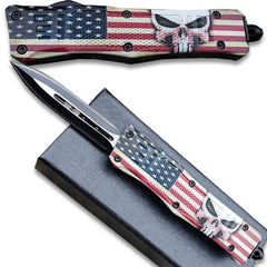 American Punisher Swift OTF Knife Double Edge Blade American Flag
  OTFM-11PC