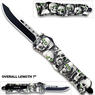 3D Skull with Black & White Zombie Tanto Blade OTF Knife OTFL-12TSK