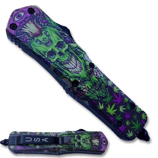 Green & Purple Skull Tanto Blade OTF Knife OTFM-22T