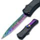 OTF Damascus Pattern Titanium Blade Double Edge Carbon Fiber Handle