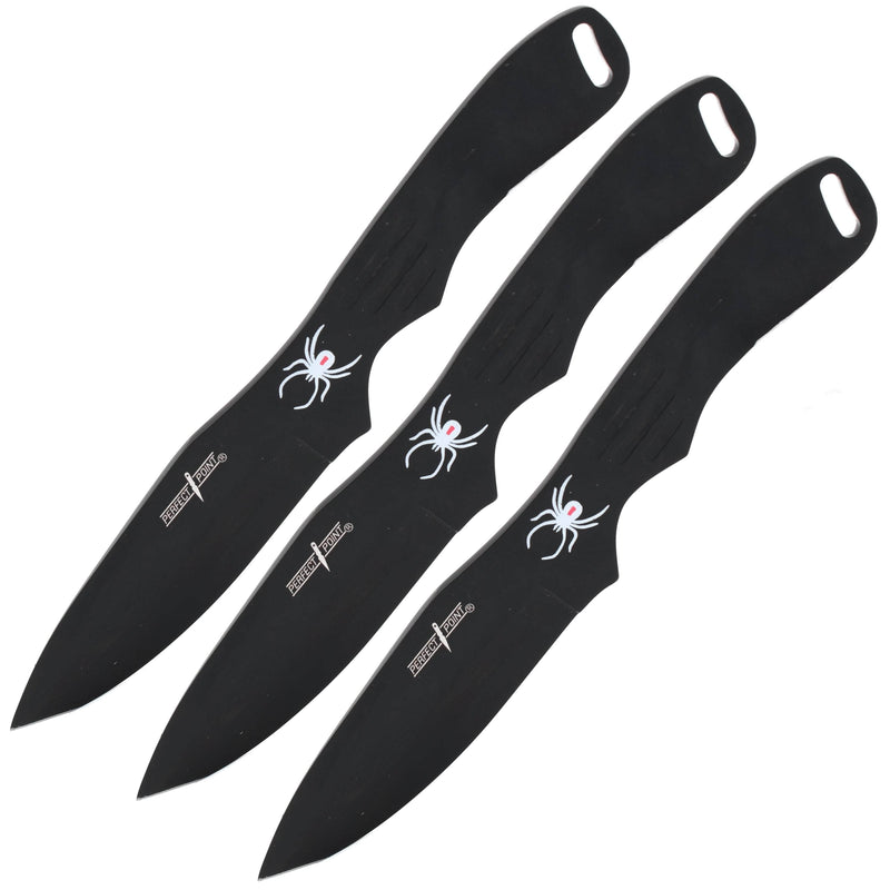 Perfect Point Throwing Knives, 3 8" Black Throwers, Sheath - RC-1793B
