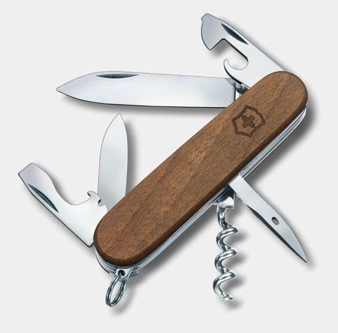 Victorinox Spartan Wood walnut 91mm Swiss Army knife with tools shown
