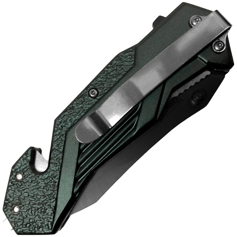 Alpha Tactical Glass Breaking Folding Knife, 3.25" Blade, Green Handle