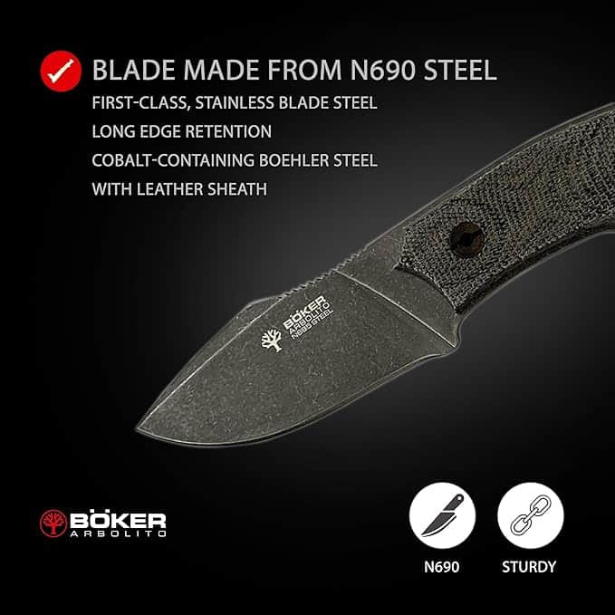 Boker Arbolito El Héroe Fixed Blade Knife, 2.95" N695 Blade, Micarta Handle (02BA371M)