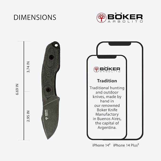 Boker Arbolito El Héroe Fixed Blade Knife, 2.95" N695 Blade, Micarta Handle (02BA371M)