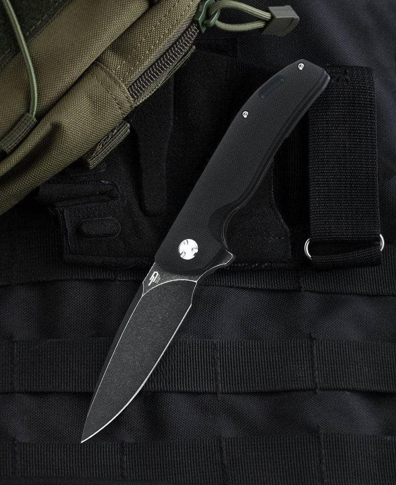 Bestech Bison BT1904B-1 – 3.58" D2 Stonewashed Blade, Black G10/Titanium